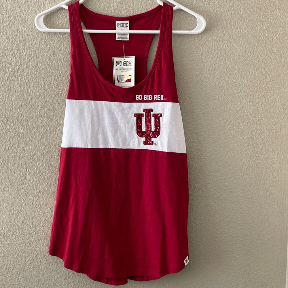 NWT PINK/VS IU Indiana univ sequin size L detail racerback tank
